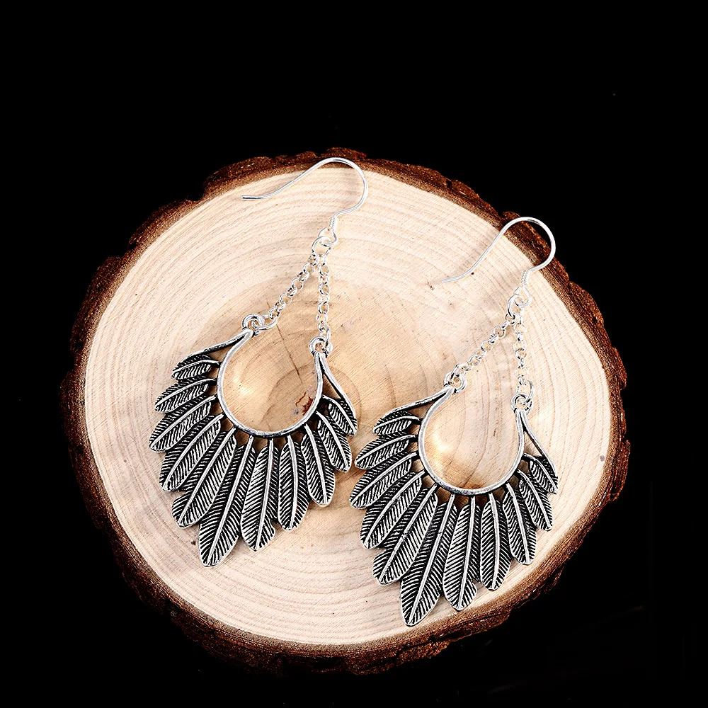 

Уродливые экзотические тайские серебряные серьги с перьями для женщин, винтажные богемные ювелирные изделия, настоящее серебро 925, серьги в стиле ретро Brincos с листьями