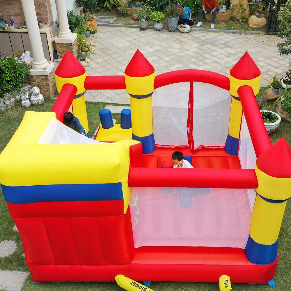 Trampolín inflable grande con tobogán de obstáculos para exteriores, trampolín de PVC Oxford para uso doméstico, regalo de cumpleaños y Navidad, 4x3,8x2,5 M