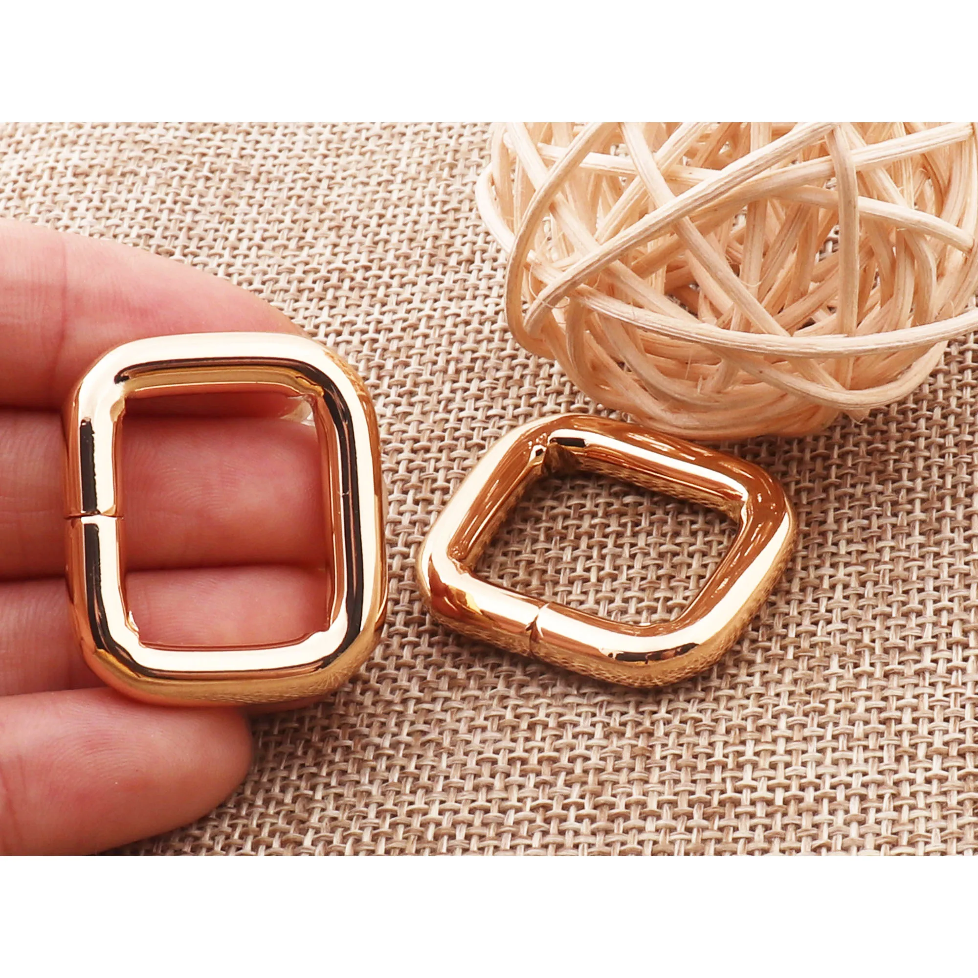 10 PCS Pale Gold Rectangle Rings Rectangular Wire Loops Square  Webbing Purse Handbag Bag Making Hardware Handbag Ring-20mm