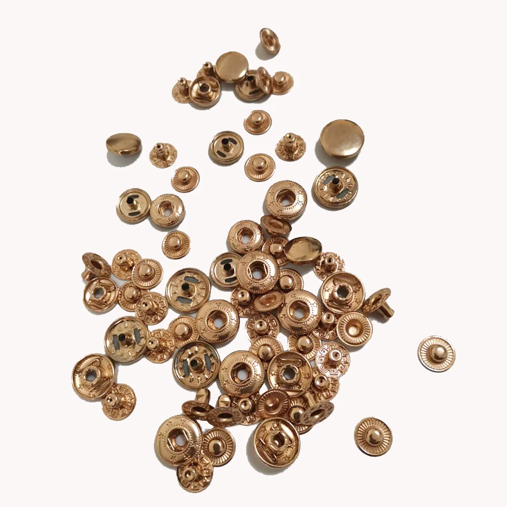 Commercio all\'ingrosso 100 set/lotto 10mm piccolo quattro parti ottone metallo pulsante a molla bottone a pressione bottoni automatici argento,