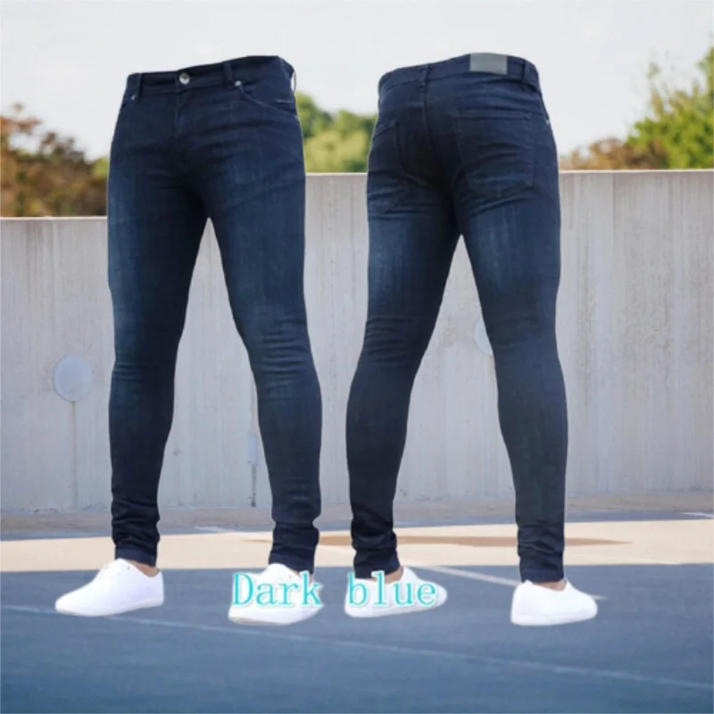 Mens Pants Pure Color Stretch Jeans Casual Slim Fit Work Trousers Male Vintage Wash Plus Size Pencil Pants Skinny Jeans for Men