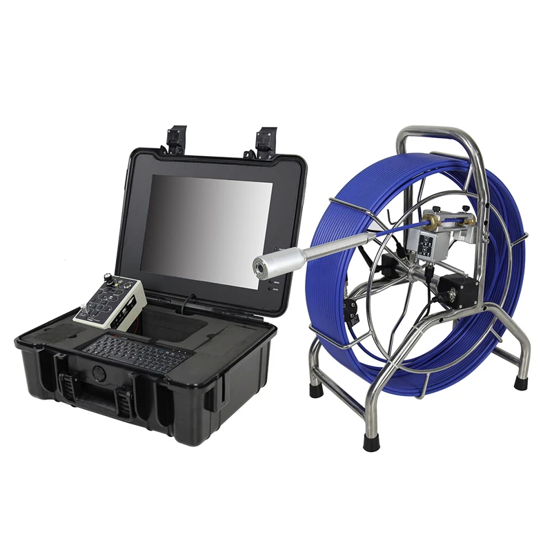 

40mm 42LEDS Pipe Inspection Camera System 15inch LCD Hard Cable Blue 7mm 60meter DVR Meter Counter 512hz Transmitter