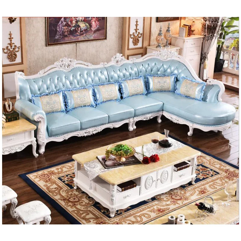 high quality  European  antique living room sofa furniture genuine leather set xhs005