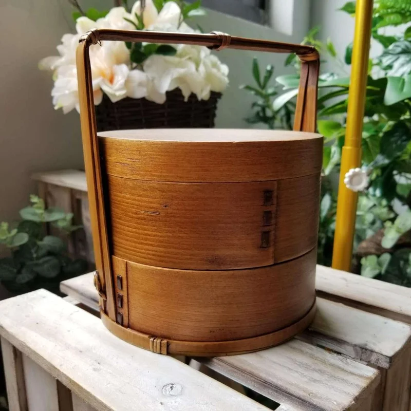 

Japanese-Style Lunch Box Wooden Portable Lunch Box Double-Layer Portable Picnic Food Storage Container Tableware