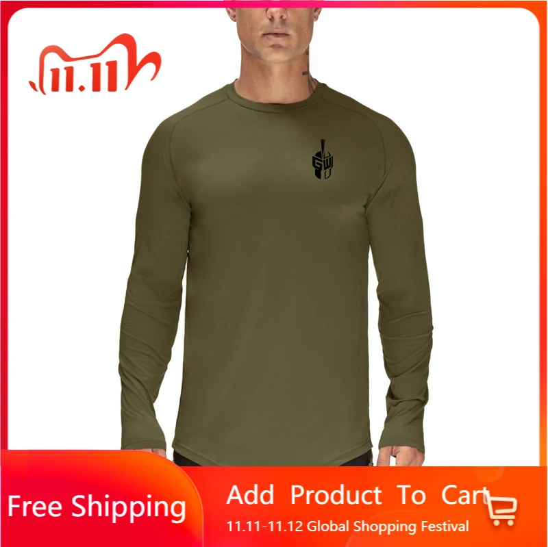 

New Mens Autumn Running Training Casual O-Neck T-Shirt Sporting Gyms Fashion Fitness Mesh Fit Long Sleeve T-shirt