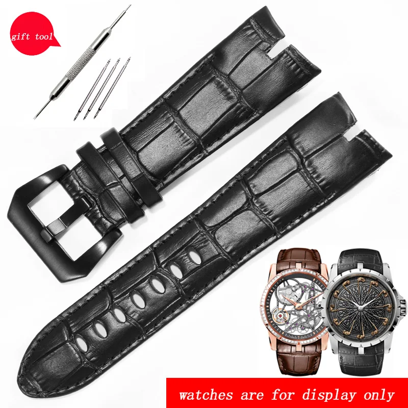 

Concave Interface Strap For EXCALIBUR Series Genuine Leather Watchband 26mm Black Brown Mne's Wristband Pin Buckle