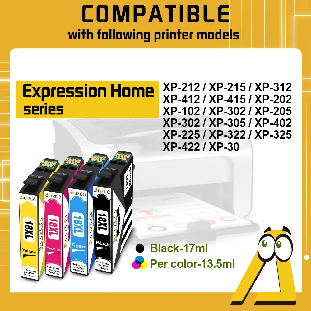 ตลับหมึกสําหรับ EPSON 18XL T1811 T1814 สําหรับ Epson XP-215 XP-315 XP-415 XP-212 XP-33 XP-225 XP-322 XP-325 XP-422