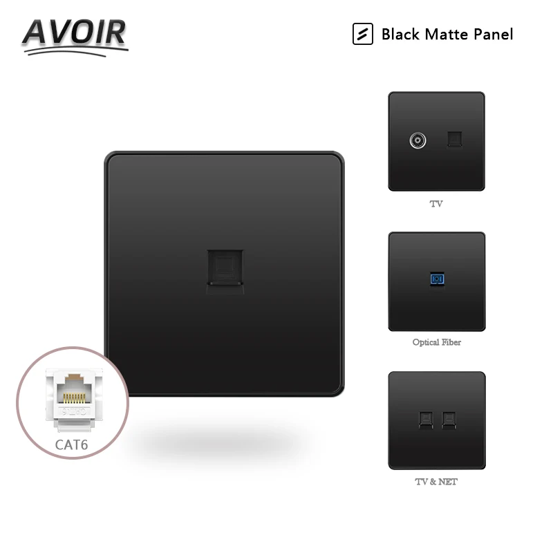 

Avoir Wall RJ45 Socket Computer TV Socket Black Matte Plastic Panel 86mm * 86mm Cable Network Interface Outlet Jack Socketes