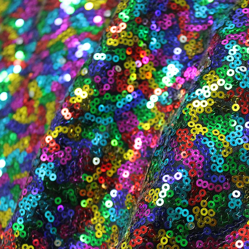 Gorgeous colorful fish scale sequin embroidered lace fabric mesh, encrypted 3mm sequins DIY clothing accessories  X1047