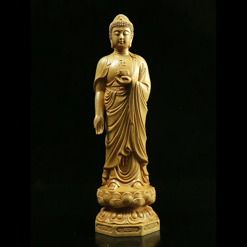 LS028 -- 20 CM High Carved Boxwood Figurine Carving :Set 3 Immortals Kwan-yin and Rulai