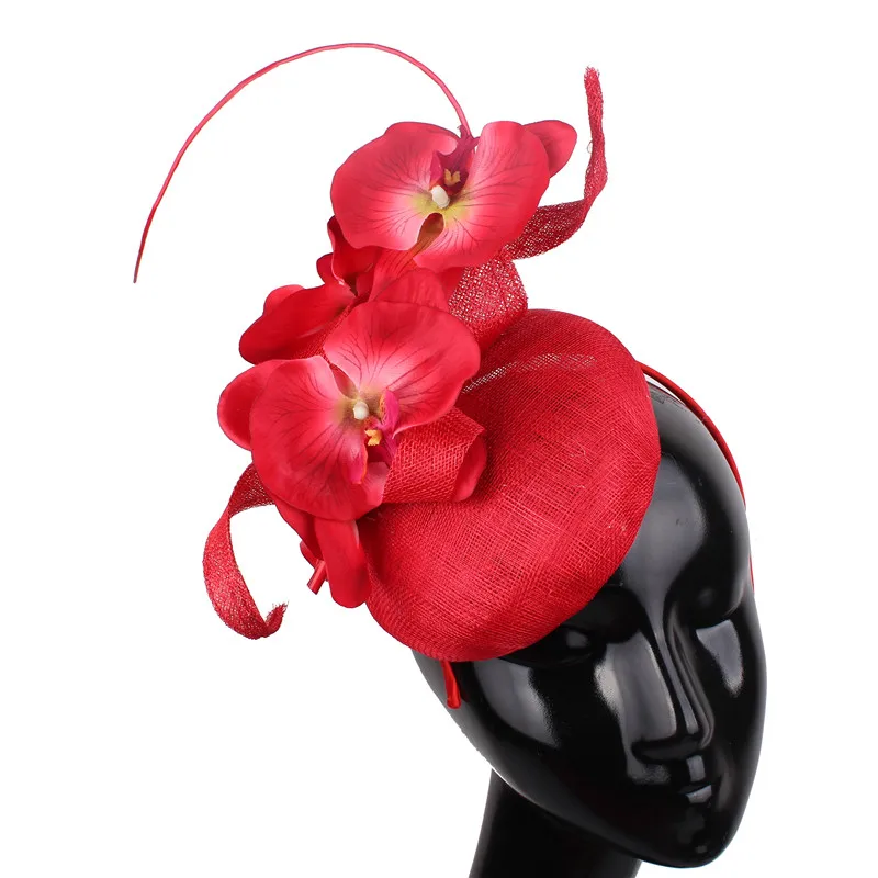 High Quality 4 -Layer Wedding Nice Fascinator Hats Womens Elegant Ladies Event Sinamay Headpiece With Floral Hair Accessories