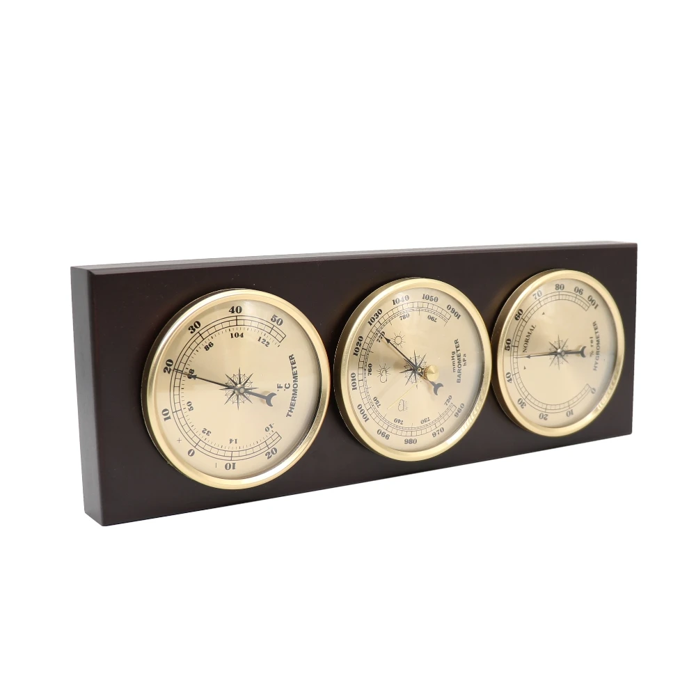 Wall Mounted Household Barometer Thermometer With Wooden Frame Base Hygrometer Weather Station Hanging No Battery Required