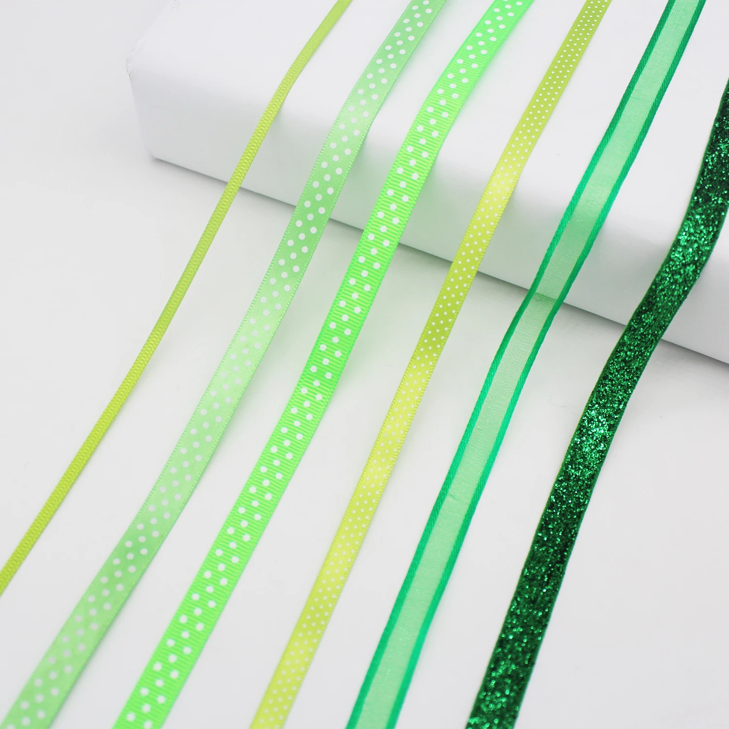 Mixed Green Printed Grosgrain Ribbons Polka Swiss Dots Satin Ribbon Christmas  DIY Crafts Decor Accessoires 6 9 16 22 25 38mm