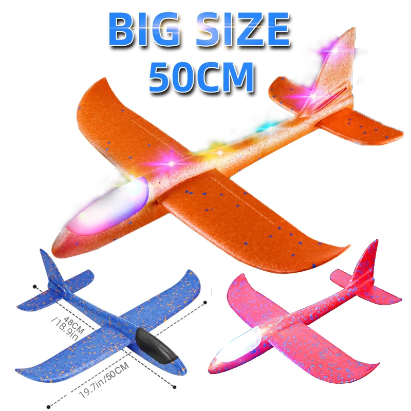 50CM Big Flash Glider Foam Plane Hand Throw Light Inertial AirPlane EPP Outdoor Launch Fun of Kids Toys for Children Boys Gift