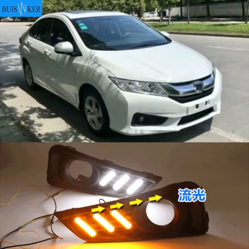 

1 комплект для Honda City Grace 2015 2016 LED DRL с сигнал поворота реле 12V Автомобильные дневные ходовые огни противотуманных фар аксессуары