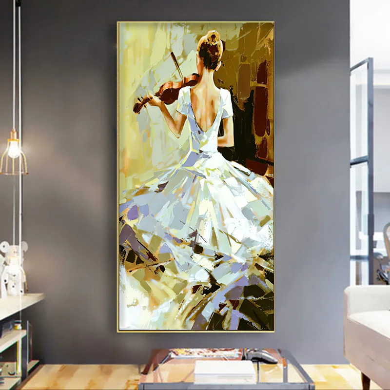 Violin Glrl Oil Painting Posters Prints Canvas Panting Wall Art Pictures For Living Room  Music Modern Home Indoor Decoration