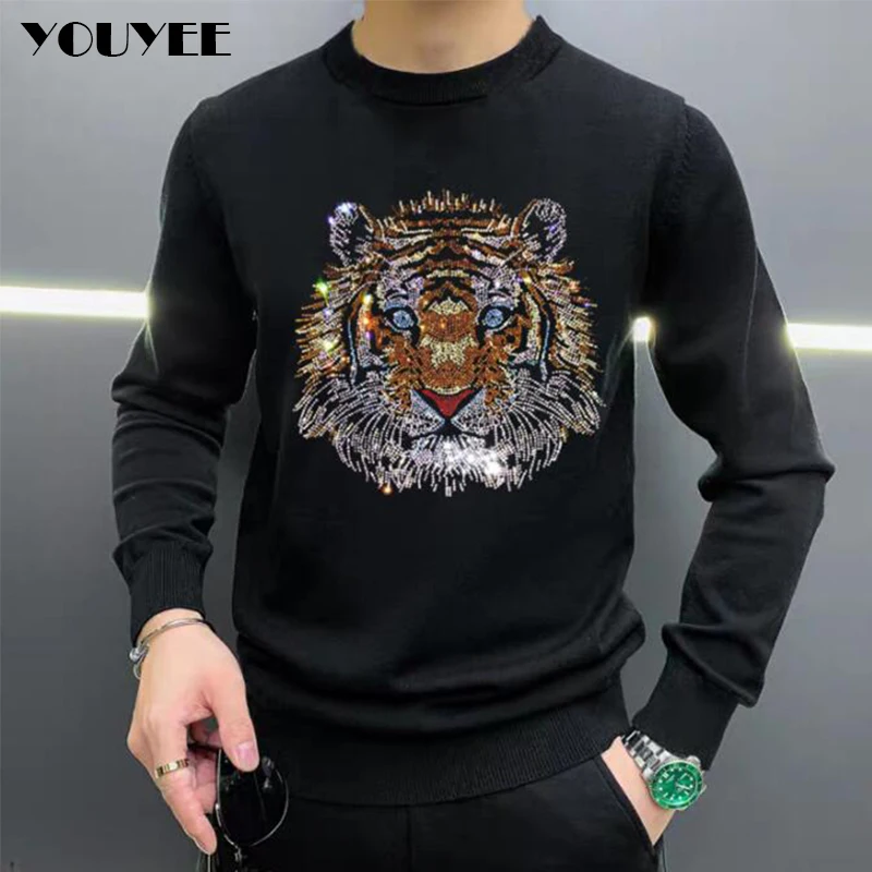 Sweater Men Casual Diamond Pullover Men Autumn Winter Slim Fit Long Sleeve Shirt Mens Sweaters Knitted Hot Drill Design M-5XL