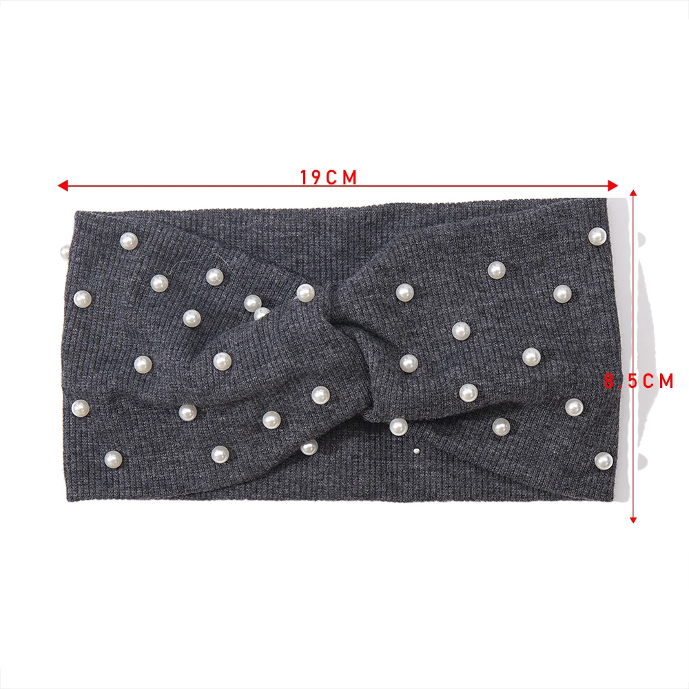 Bow Women\'s Headbands Pearls Head Bands Knitted Turban Bandana Autumn Winter Elastic Hairband Warm Hair Accessories Headdress