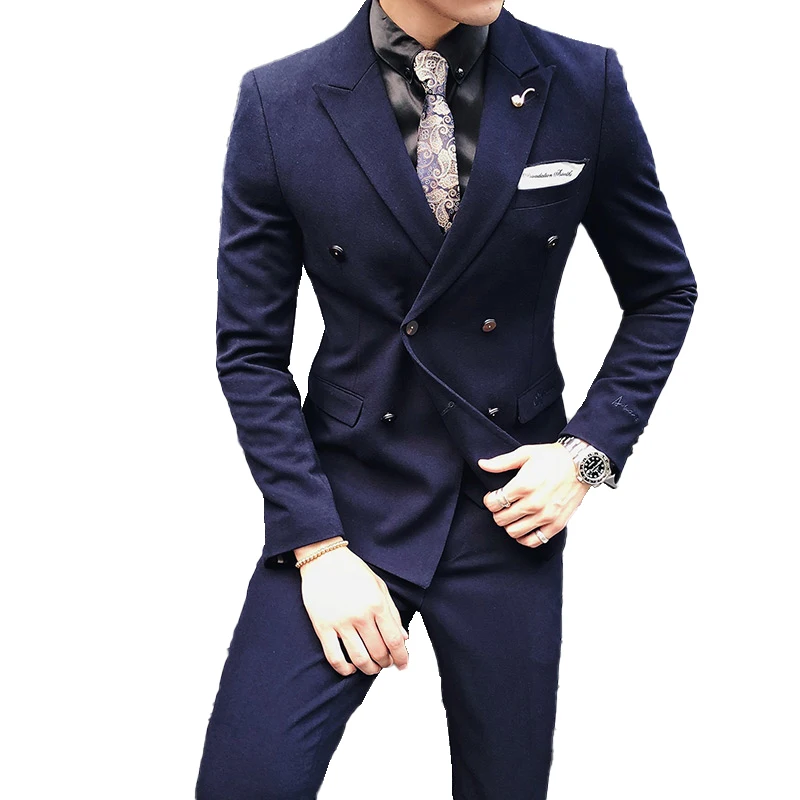 

2021 Latest Jacket Pant Designs Navy Blue Jacket Prom Men Suit Slim Fit Skinny 2 Piece Tuxedo Custom Suits Wedding Men Suit