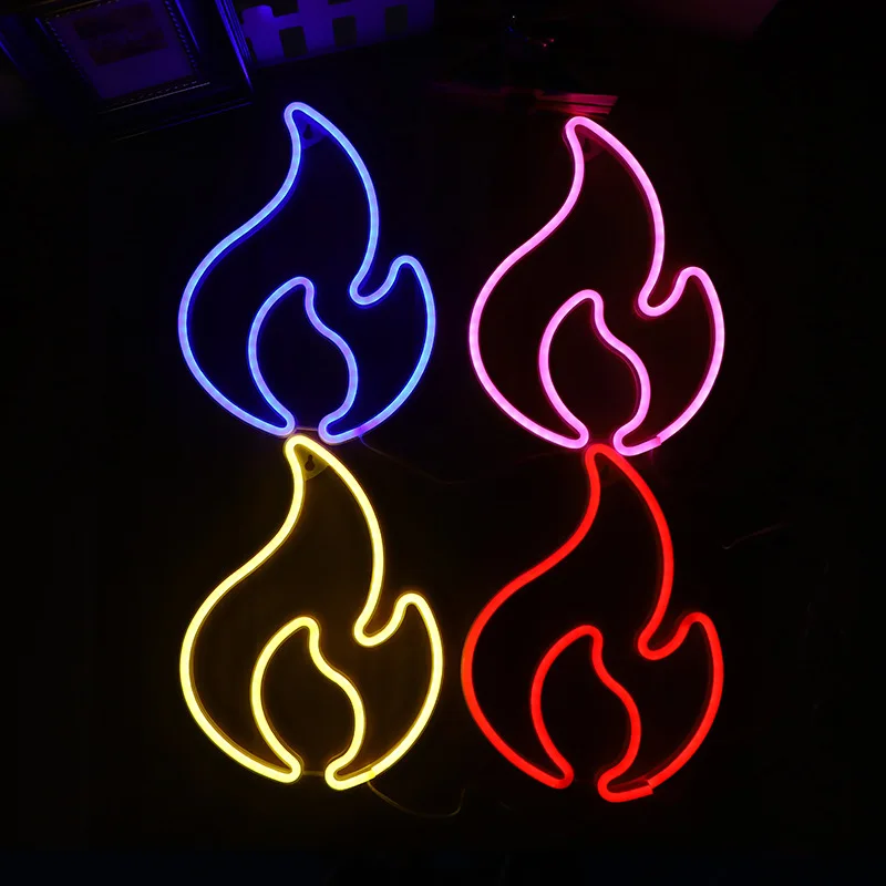 Flame Fire Neon Sign Lights Logo LED Wall Hanging Decortion Lamp Nightlight for Room Bar Shop Party Birthday Holiday