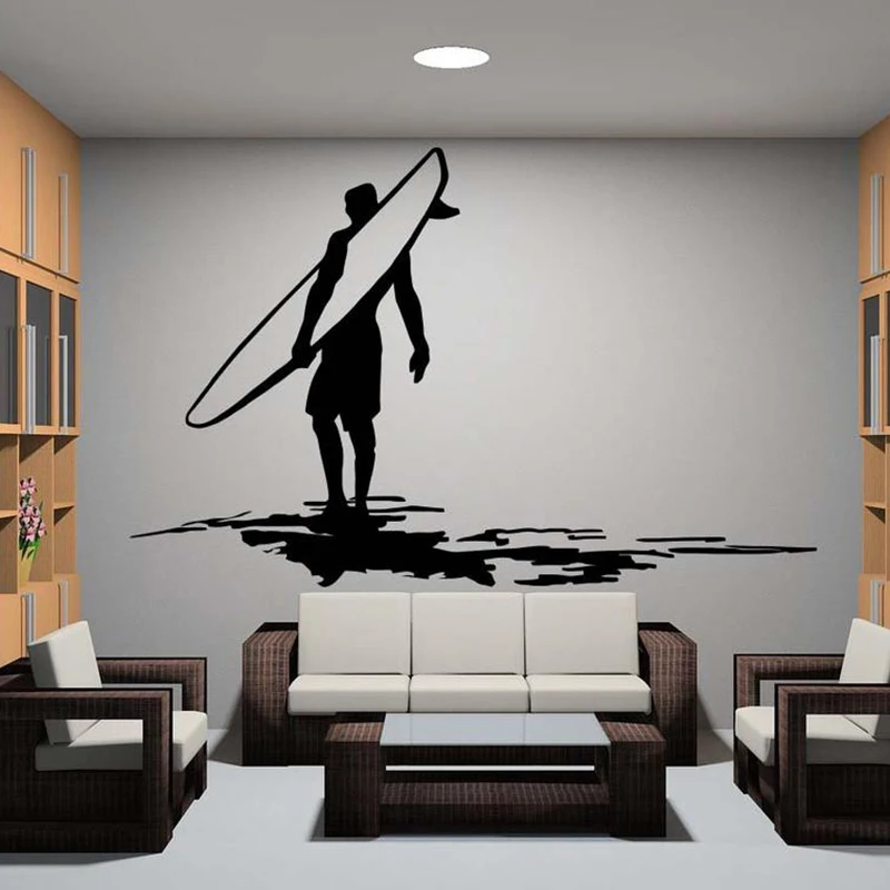 Surfing Silhouette Wall decal Surf rider Ocean Slip Surf school Water Surf board Wall Sticker Room Decor Vinyl Art Decal B262