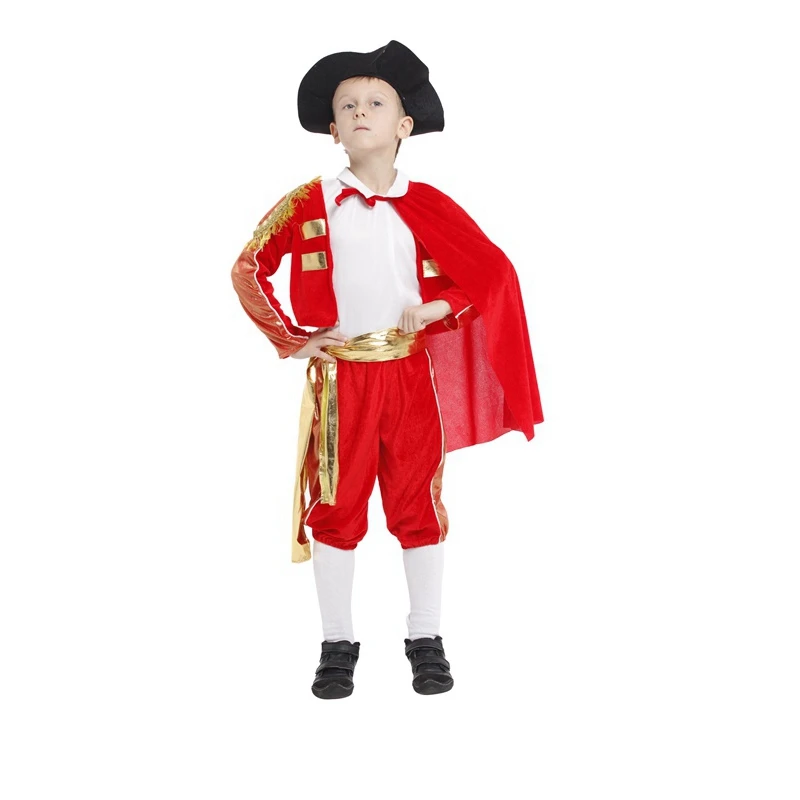 Kids Child Red Brilliant Spanish Matador Costume Bullfighter Cosplay for Boys Halloween Carnival Party Costumes