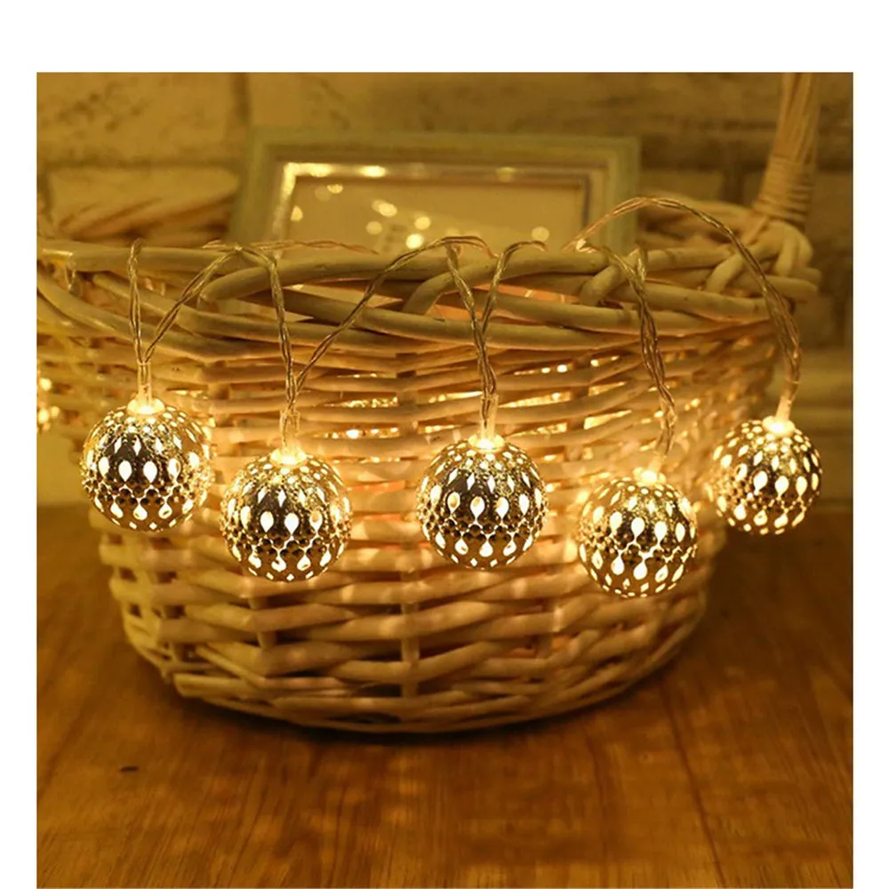 10/20/40/50leds Fairy Moroccan Hollow Metal Ball LED String Lights Battery Powered for Wedding Holiday Indoor Outdoor Decoration