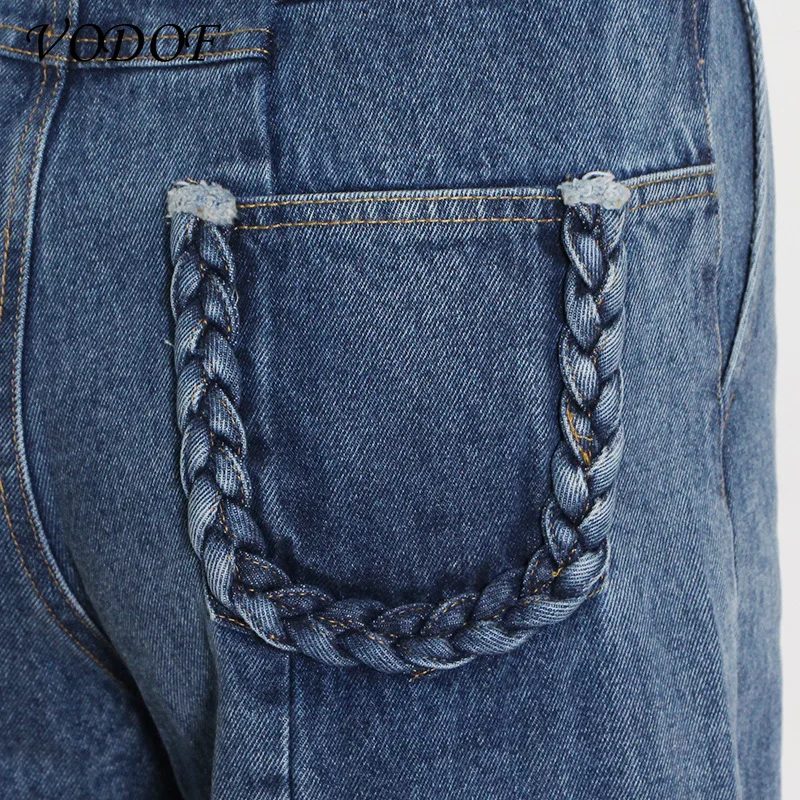 VODOF Casual Blue Denim Trousers for Women High Waist Loose Straight Full Length Jeans Female 2021 Fashion Clothes