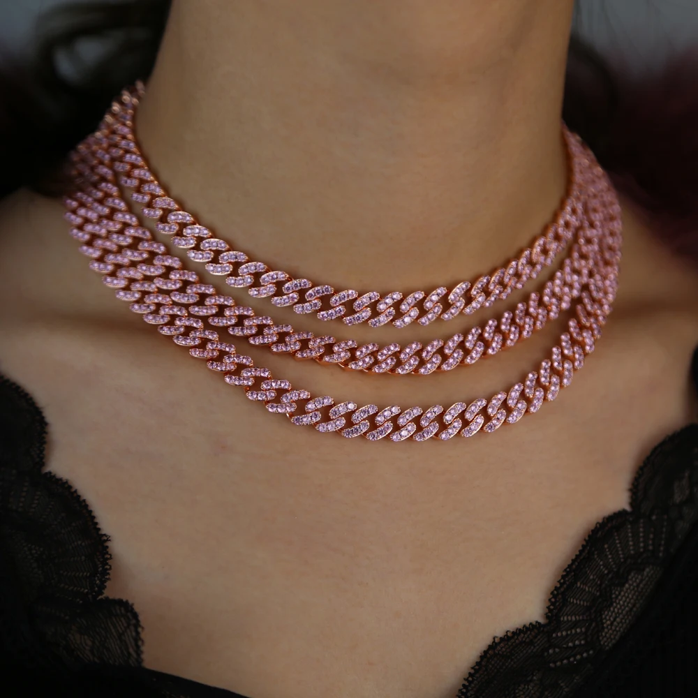 

Мода Iced Out Cuban Link Chain Ожерелья Разноцветные Micro Pave Iced CZ Унисекс Хип-хоп Ювелирные Изделия На Шею Мужчины Женщины Прямая Доставка