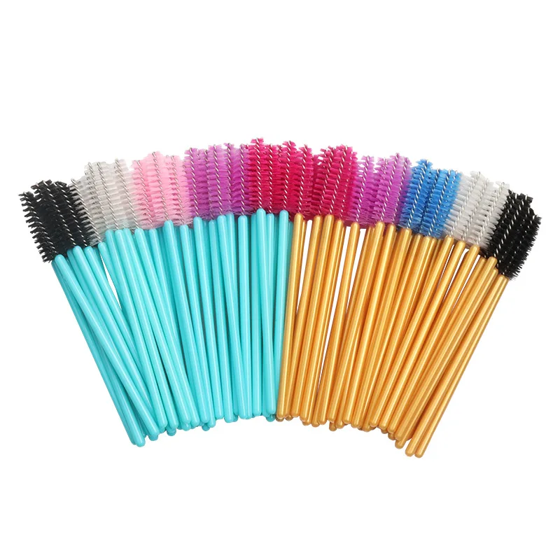 50pcs Multicolor Eyelash Brush Top Quantity Disposable Mascara Wands Lashes Gold Blue Handle Makeup Brushes Eyelash Extension