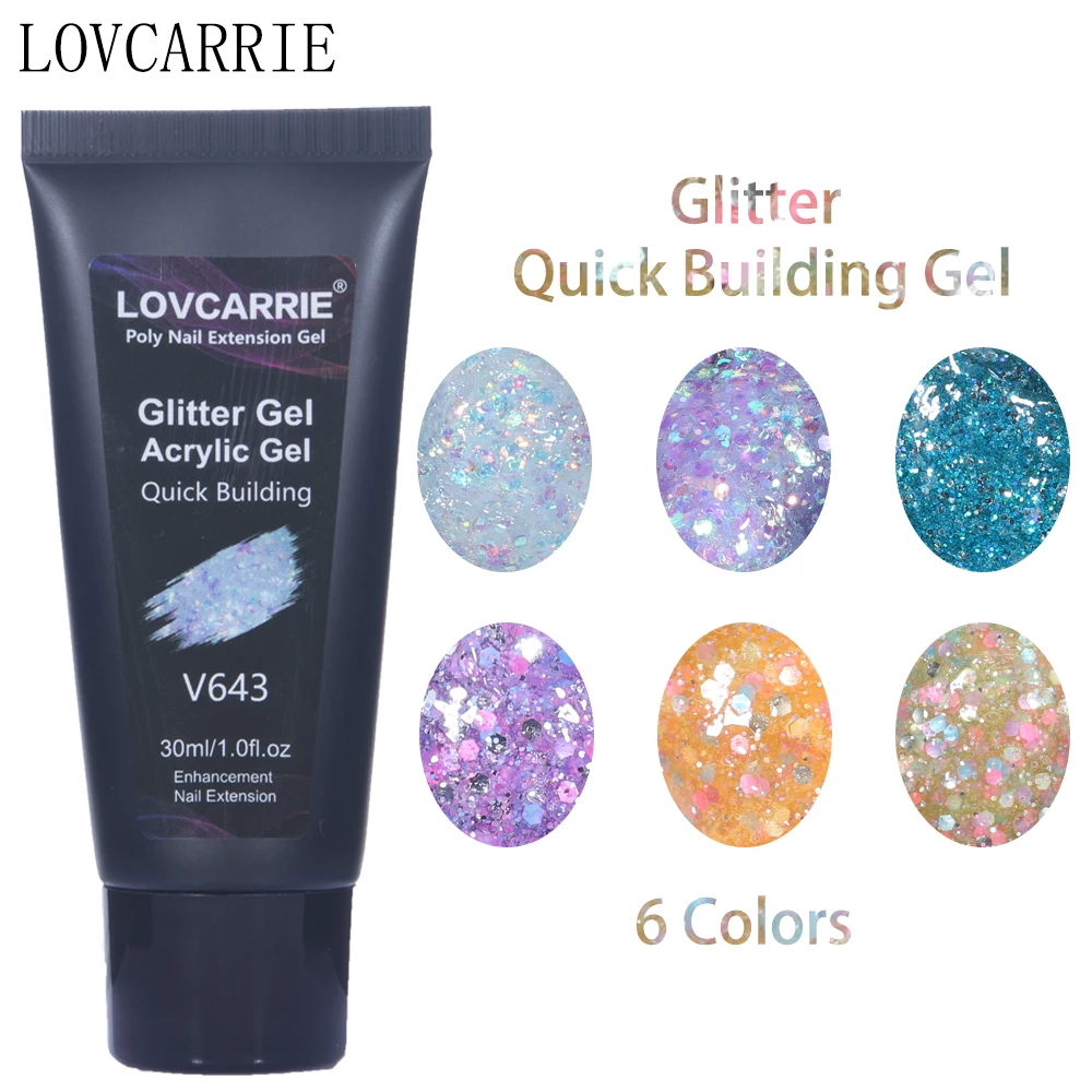 

LOVCARRIE 30ML Poly Builder Nail Art Gel Polish Shimmer Holographic Glitter Nails Extension Manicure Resin Building Gels Varnish