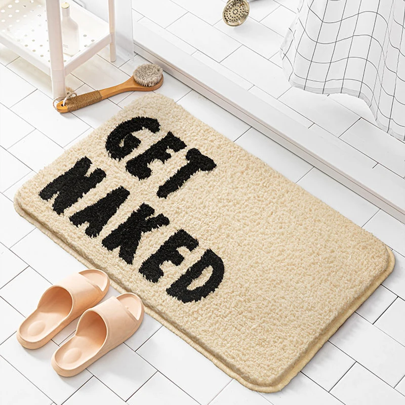 Fluffy Bathroom Mat Funny Letters Bathmat Bath Rug Entrance Floor Door Carpet Anti Slip Pad Aesthetic Kawaii Home Room Decor