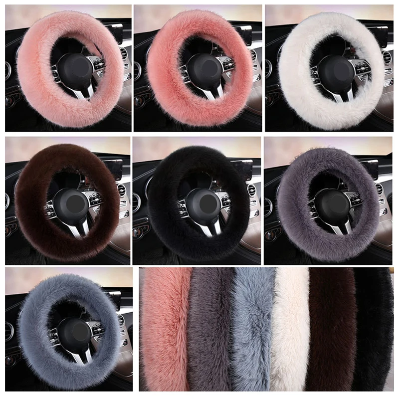 Winter Cute Car Steering Wheel Covers 7 Colors Plush Soft Comfortable Warm Braid on the Steering-wheel Universal For Girl Woman