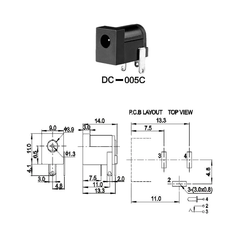 10Pcs DC-005 Black 3.5x1.35mm 3pin DIP DC Power Supply Socket DC005 3.5-1.35MM Female Panel Mount Connector DC-005C 1.3mm needle