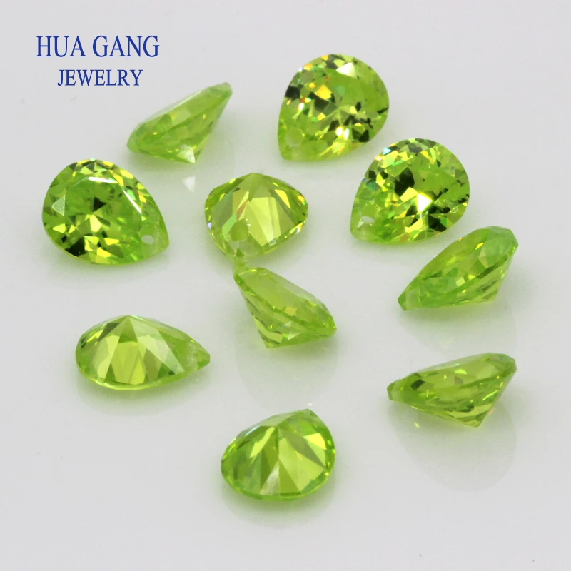 AAAAA Pear Shape Brilliant Green Cubic Zirconia Stone With Hole For Jewelry Making 4x6~10x14mm High Quality CZ Beads