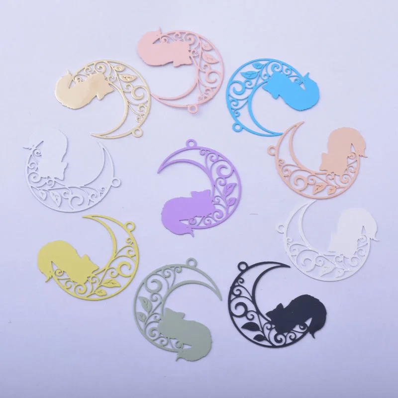 50pcs AC5507 25*22mm Brass Moon and Cat Charms DIY  Earring Jewelry Accessories