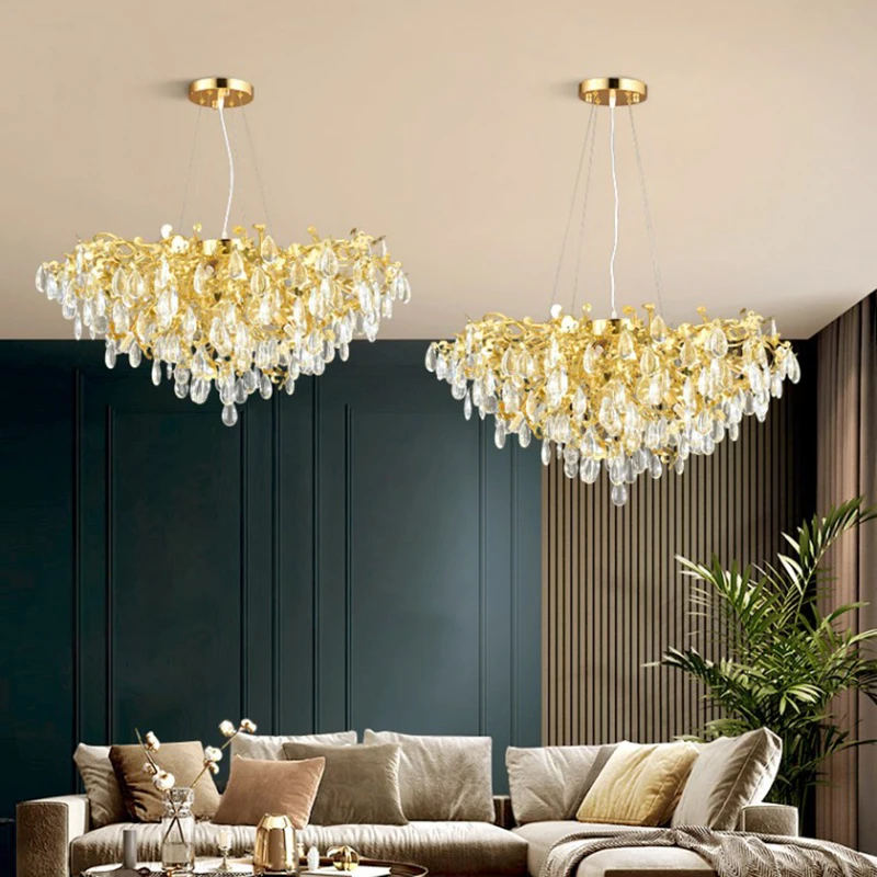 Nordic Large Luxury Crystal Chandelier for Living Room LED Gold  Luster Bedroom Hotel Hall Modern Hanging Lamp Lighting Fixtures