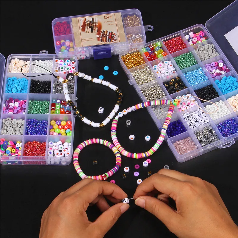 Mix Beads Kit Seed Beads Polymer Clay Bead Letter Heart Acrylic Spacer Beaded Charms Bracelet Necklace Bead For Jewelry Making