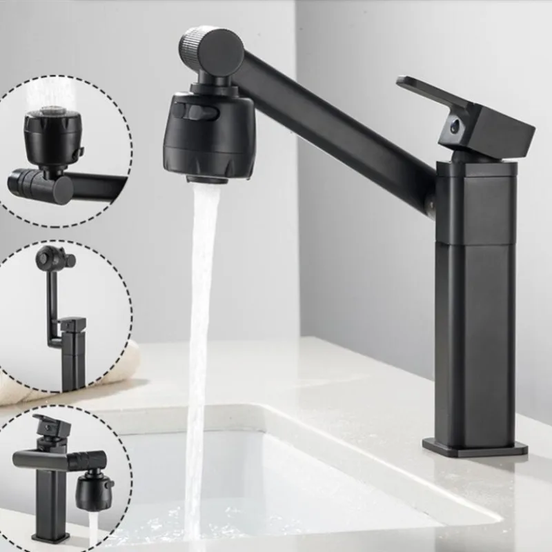 New Arrival Bathroom Sink Faucet Brass Rotation Wash Hair Sink Faucet Hot and Cold  Water Tap Black Square