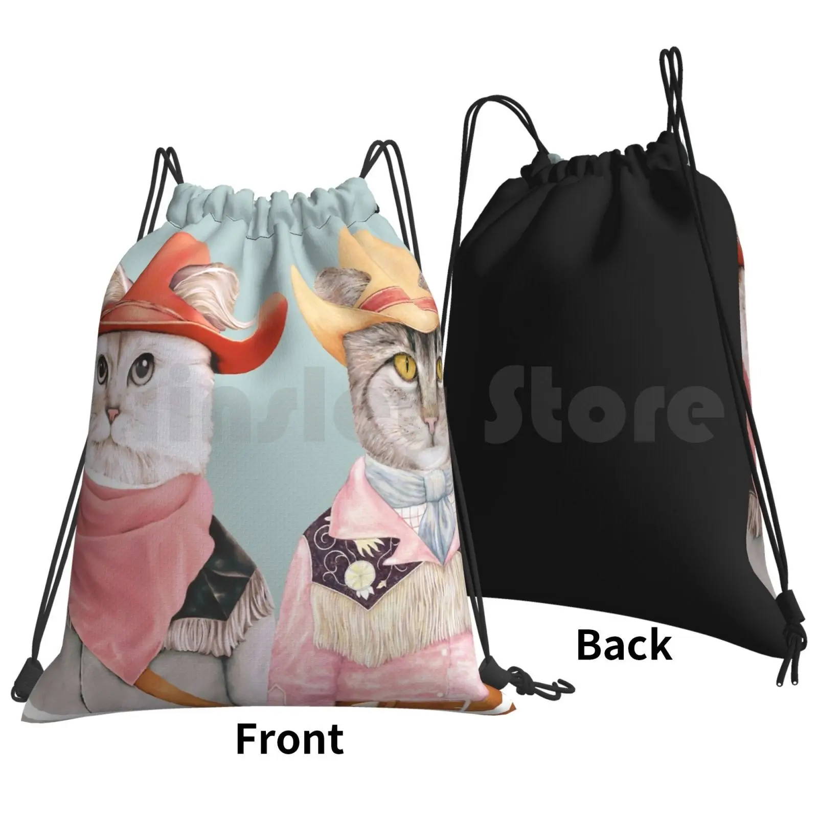 Cowboy Cats Backpack Drawstring Bag Riding Climbing Gym Bag Cats Cowboys Rodeo Animals Two Cats Animal Couple Couple