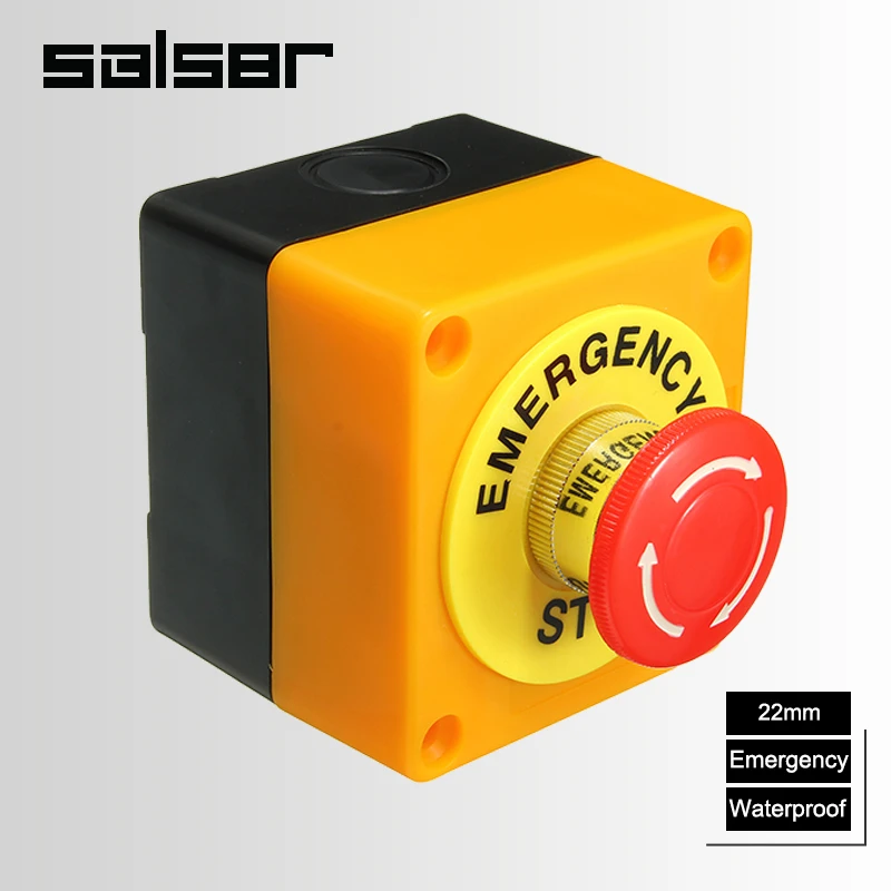 Emergency Stop With Waterproof Protective Box 1NO 1NC 10A 660V Mushroom Red Head 22mm Rotary Push Button Switch