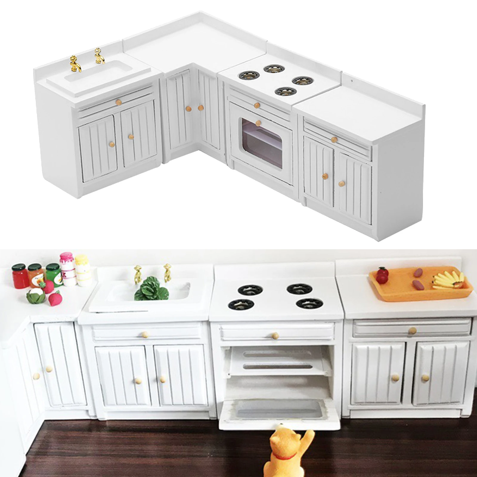 1/12 Scale Dollhouse Miniatures Lot Kitchen Furniture Set of Cabinet Model Decor Wooden Furniture Dolls House Furniture Kits