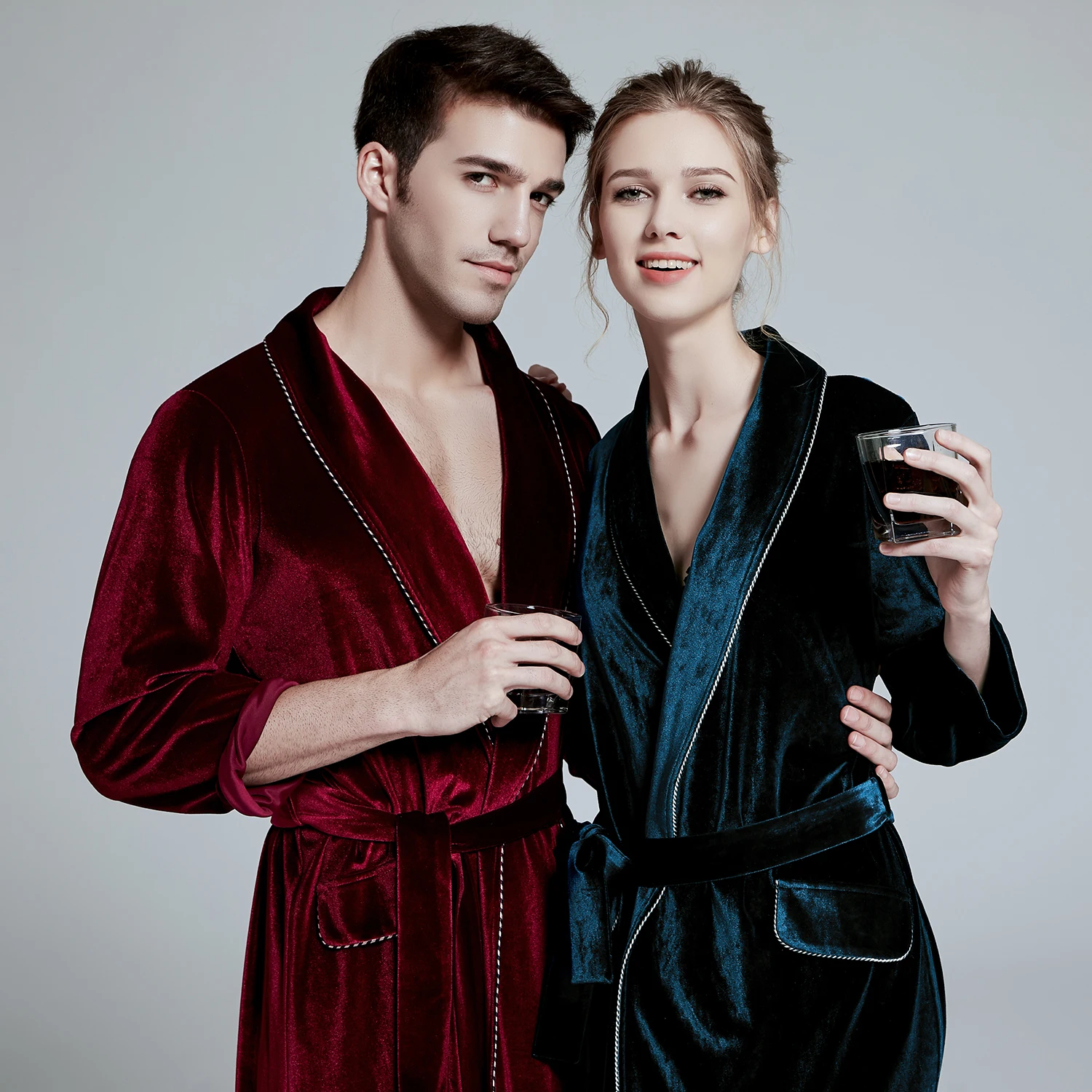 Womens and Mens Luxury Velvet Dressing Gown Bathrobe Kimono Bride Robe Loungewear Unisex Nightwear Sleepwear Housecoat