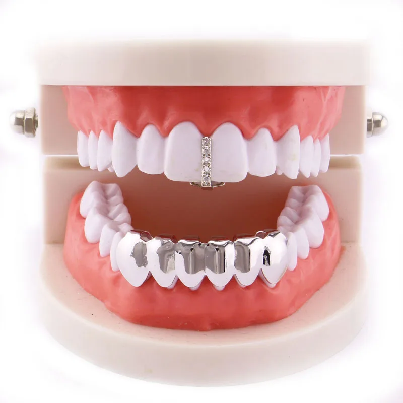 1 قطعة الذهب الفضة اللون Grillz الأسنان غطاء كريستال عصا شكل أعلى الأسنان حالة روك الهيب هوب غطاء الأسنان الشوايات الأقواس الأسنان ديكور #1