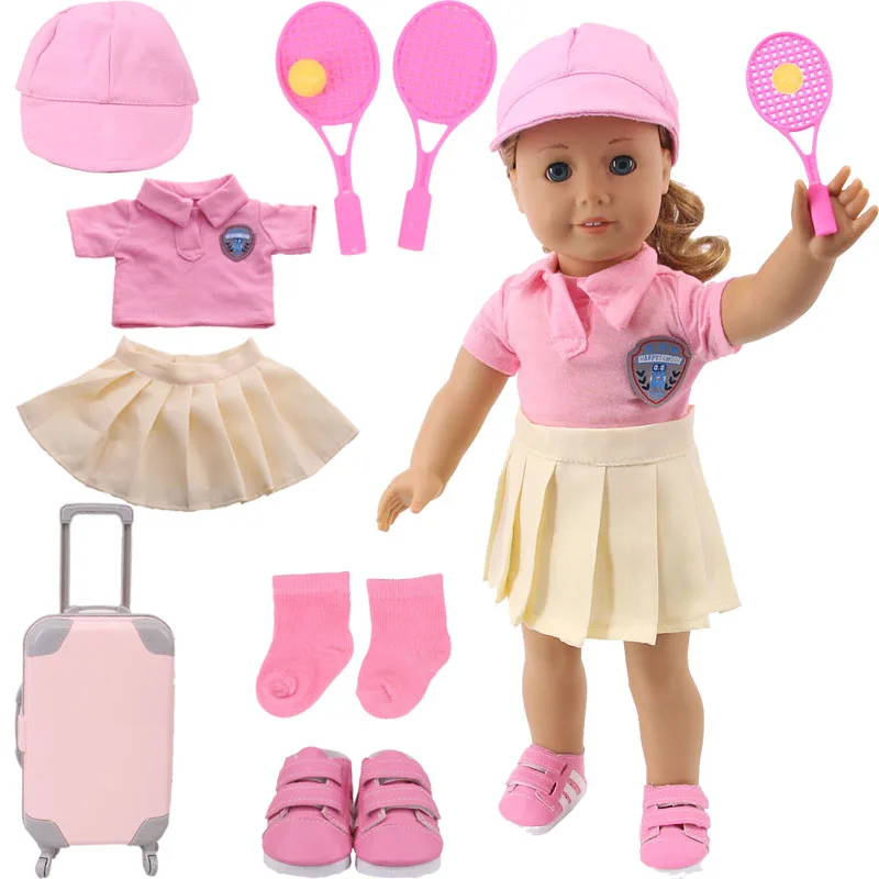 Série rose uniforme chaussettes bagages pour fille de 18 pouces et 43cm né bébé poupée vêtements accessoires, notre génération cadeau pour fille