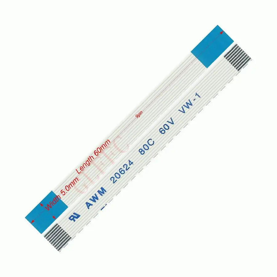 9pin 0.5pitch 60mm-250mm A-type Flexible Flat Cable FFC awm 20624 ROHS for TTL LCD DVD Computer