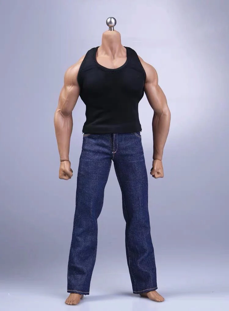 1/6 Male White Vest& Blue Jeans Clothes F 12'' Phicens Body M35  Muscle Strong Figure Model