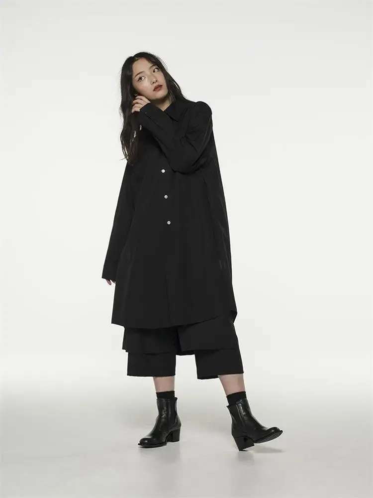 Men's Casual Pants Pant Skirt Wide Leg Pants Spring And Autumn New Black Elastic Waist Irregular Asymmetrical False Two