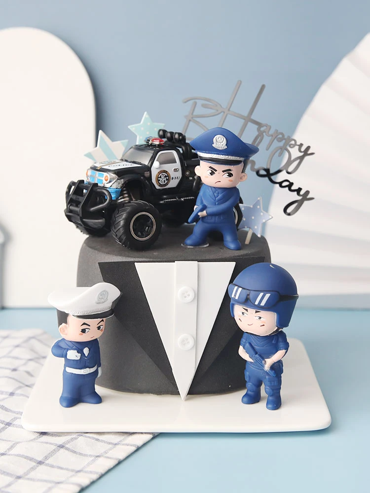 Happy Birthday Party Cake Topper Picks Decoration Hero Policemen Traffic Police Policewoman Male Policeman Plane Handcuffs