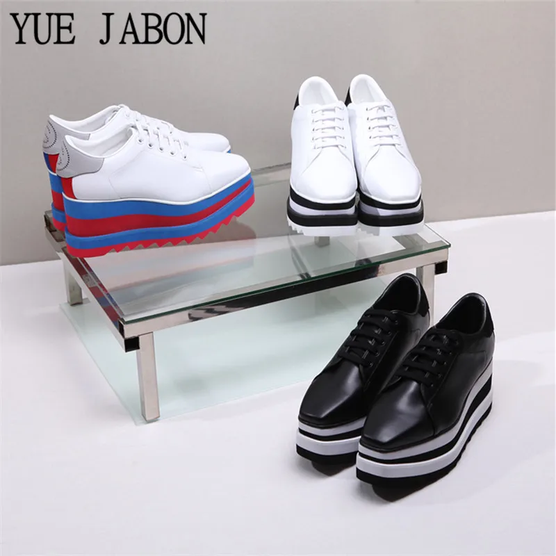 

White Silver Lady platform shoes, Lace up Sneakers Square Toe Casual Shoes Woman Height Increasing Ladies Shoes Plus Size 35-41